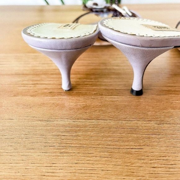 ❤️SOLD❤️Prada Women's Sz 37.5 US 7.5 Lavender Purple Leather Floral Strap Mules - Picture 6 of 11
